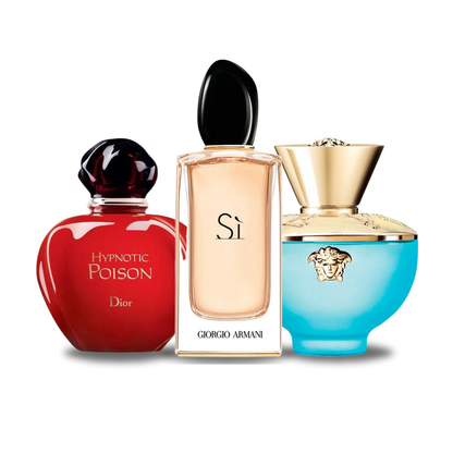 Dior HYPNOTIC POISON, Giorgio Armani YES, Versace DYLAN TURQUOISE
