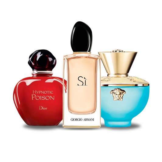Dior HYPNOTIC POISON, Giorgio Armani YES, Versace DYLAN TURQUOISE